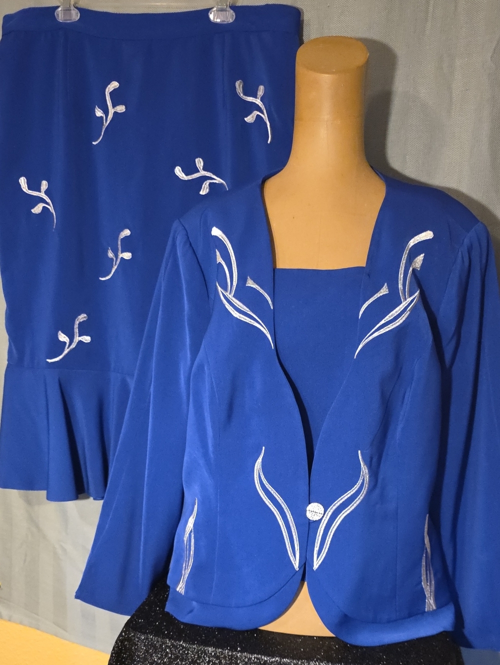 Ashro Royal Blue Embroidered Jacket & Skirt Set
